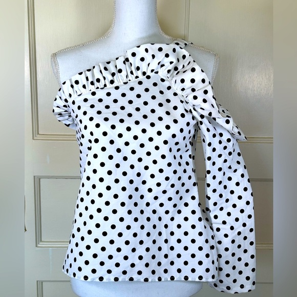 Tyler Boe Tops - Tyler Boe Women’s One Shoulder Black/White Polka Dot Blouse XS